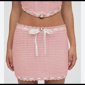 NWT For Love & Lemons Kelsey Pink Crochet Skirt size Large